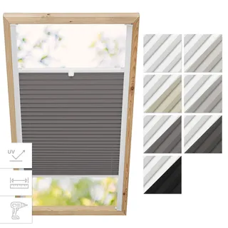 Estika Dachfenster-Plissee mit Bohren – Verdunkelung & Thermo, für Fakro-Fenster Modell 78/140, Stofffarbe Dunkelgrau-Weiß – Dachfensterrollo, Innenrollo, Fensterplissee