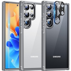TAURI 5 in 1 für Samsung Galaxy S24 Ultra Hülle, Handyhülle für Samsung Galaxy S24 Ultra Case, mit 2 Stück Schutzfolie + 2 Stück Kameraschutz -Grau