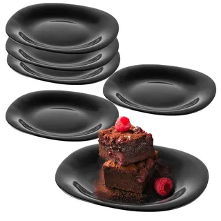 KADAX schwarze Dessertteller, Spülmaschinengeeignetes Teller-Set, Kuchenteller aus verstärkten Glas, moderne Frühstücksteller, Speiseteller für Kuchen (Schwarz / 6 Stück)