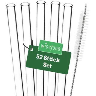 Wisefood® Glasstrohhalme Strohhalme Ø 8 mm [50 Stk.] wiederverwendbare Strohhalme Glas mit 2 x Strohhalm Bürste [klar] Trinkhalme Glas mit Strohhalm [Size 21,5cm] Straws lang | Glasstrohhalm kurz