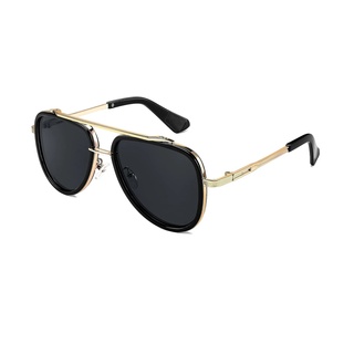 FEISEDY Retro 70er Sonnenbrille Herren Gold Vintage Klassische Sonnenbrillen Mode Metallrahmen UV400 Schutz B0036