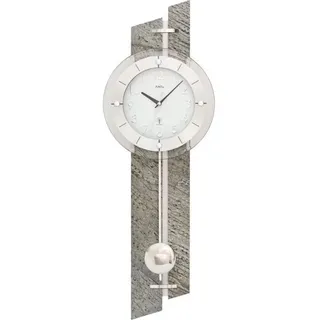 AMS 5306 Wanduhr Funk Funkwanduhr mit Pendel Stein Pendeluhr - Grau, Weiß, Schwarz