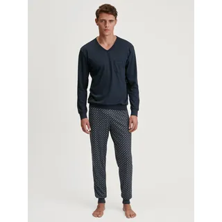 Schlafanzug CALIDA "Relax Streamline", Herren, Gr. M (50), blau (saphir blau), Interlock, Obermaterial: 100% Baumwolle, normal lang, V-Ausschnitt, Rippbündchen, Homewear-Sets Schlafanzug, mit V-Neck und Bündchen