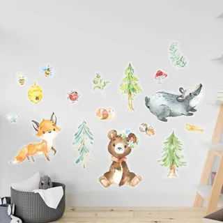 Papierdrachen Wandtattoos - 8 Bögen mit Wandstickern für Kinder - Kinderzimmer Dekoration - Wand Deko - Waldtiere - 22 x 30 cm je Bogen - für Jungen und Mädchen - Set 6