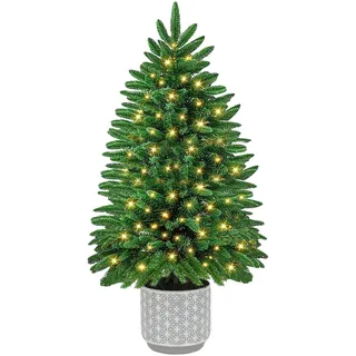 Kleiner Weihnachtsbaum 90 cm, 100 % PVC Spritzguss Mini Künstlicher Weihnachtsbaum mit Beleuchtung 80 LEDs Christbaum Künstlich mit 450 Spitzen Inklusive Timer und Sockel für Zuhause Weihnachtsdeko