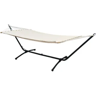 Amanka XL Hängematte mit Gestell 310/100 cm, Beige/Schwarz , Metall , Rechteckig , 100x96x310 cm , Gartenmöbel, Gartenschaukeln, Hängematten