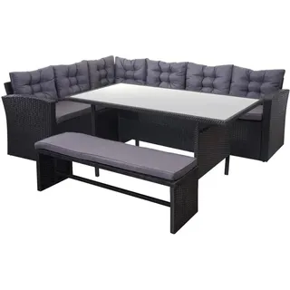 MCW Poly-Rattan-Garnitur A29 mit Bank Kissen Dunkelgrau mit Bank
