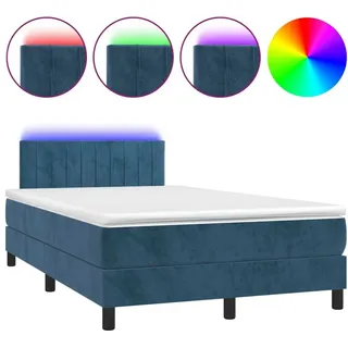 vidaXL Boxspringbett mit Matratze & LED Dunkelblau 120x200 cm Samt - Blau