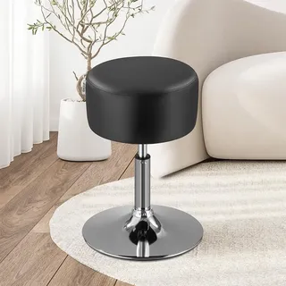 BAKAJI Make-up-Hocker für Schminktisch, rund, Robustes Design, um 360 ° drehbar, höhenverstellbar, Bequeme Sitzfläche und Polsterung mit hoher Dichte, ergonomisch, Stuhl mit Lederbezug (schwarz)
