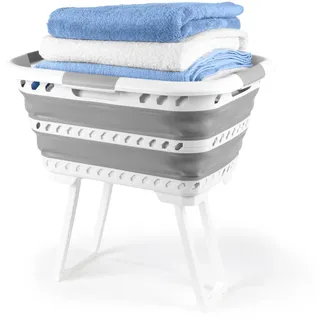 Beldray Stehender 40L Wäschekorb – Zusammenklappbarer Wäschekorb mit faltbaren Beinen, kompakt, leicht zu reinigen, praktische Tragegriffe, grau, vermeidet Bücken und Überlastung, grau