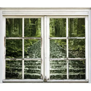 Wandsticker QUEENCE "Treppe im Wald", grün, B:40cm H:60cm T:0,1cm, Wandtattoos, Wandsticker, Wandsticker, Wandbild, selbstklebend, Wald, Bäume, Treppe