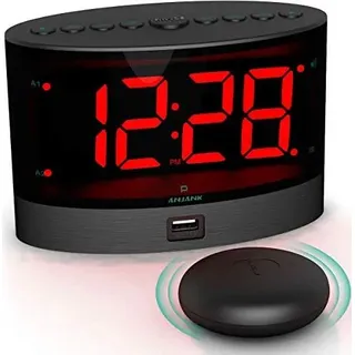 Anjank sehr lauter Wecker Wireless Vibrationen, Bettschüttler taub/hörgefühl/tiefe Schläfer, Doppelalarm, Dimmer, Batterie -Backup, USB -Ladegerät,