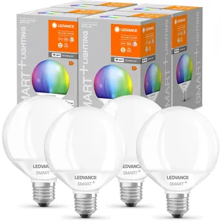 LEDVANCE Smarte LED-Lampe mit Wifi Technologie, E27, Dimmbar, RGB-Farben&Lichtfarbe änderbar, Globeform, Matt, Ersatz für herkömmliche 100W-Glühbirnen, steuerbar mit Alexa, Google&App, 4058075609624