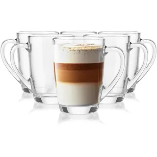 Glasmark KROSNO 1992 Gläser Set Kaffeegläser Teegläser Mit Henkel 6 Stück 300 ml Kaffee Tee Latte Glas Teetassen Glasbecher Trinkglas Spülmaschinengeeignet Ala