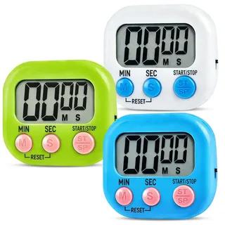 3 Stück Digitaler Küchentimer, Eieruhr Digital, Stoppuhr, Magnetisches Design mit Klappständer und Display, geeignet für Kochen, Backen, Sport und Lernen, Küchentimer Digital