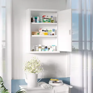 kleankin Medizinschrank mit 3 Fächer Abschließbar 40x15x53,5 cm Weiß | Apothekerschrank, Medikamentenschrank, Erste Hilfe Schrank mit 2 Schlüsseln, Stahl