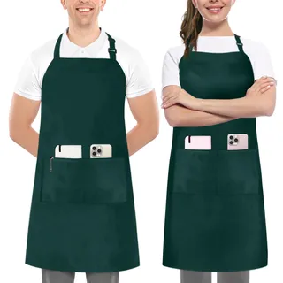 Utopia Kitchen 2er Pack Unisex Grillschürze mit geräumigen Taschen Verstellbare Latzschürzen für Männer und Frauen ideal für Köche Kochen Grillen und Backen Grün