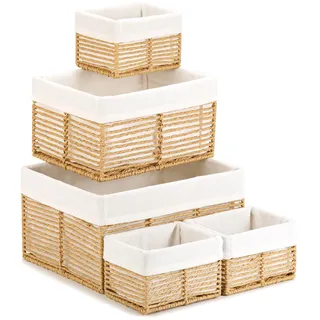 Vagusicc Aufbewahrungskorb mit Futter, 5 Stück Handgewebte Korb Aufbewahrung Deko Boho Körbchen, Geschenkkörbchen leer aus Recyclebarem Papierseil für Schlafzimmer, Badezimmer, Wohnzimmer, Jute