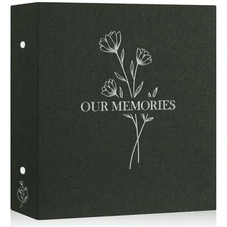 Lanpn Fotoalbum 10x15 1000, Extra Großes XXL Leinen OUR MEMORIES Einstecken Einsteckalbum für Hoch und Querformat Fotos Bilder Grün