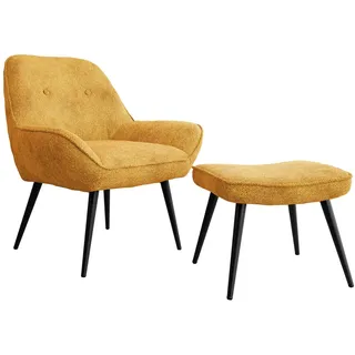 Mirjan24 Ohrensessel Zorto Polyester 50 x 89 x 73 cm Gelb/Orange mit Hocker