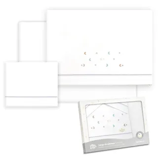 Interbaby Baby-Bettwäsche aus Baumwolle – Auto/Moses/Babywanne – Stern Mond Mehrfarbig – 3-teiliges Set – Spannbettlaken + Bettbezug + Kissenbezug
