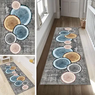 Poaegle Teppich Läufer Flur Grau Lang rutschfest KücheLäufer Holzmaserung Waschbar Schlafzimmer Bunt Teppich Läufer 60x170cm Dauerhaft Läuferteppich FlurLäufer Korridor Meterware
