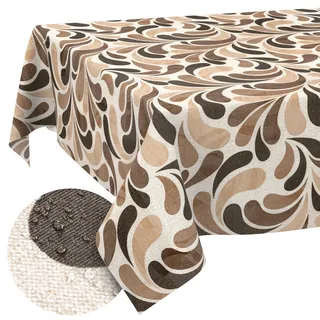 ANRO Tischdecke abwaschbar Tropfen Beige Rechteckig 140 x 140 cm – wasserabweisend Indoor Outdoor, Lotuseffekt, Schnittkante