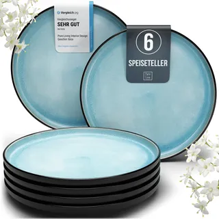 Steingut Teller Groß 6 Personen Ibiza TESTSIEGER, Traumhaftes Mediterranes Steingut Speiseteller Set, Stylisches Essteller Set, Pure Living in Türkis