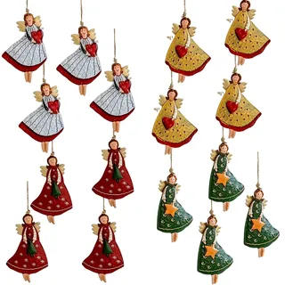 WhaleO 16 Stück Christbaumschmuck Engel Anhänger Weihnachten Glücksbringer Silvester Weihnachtsengel Weihnachtsanhänger Weihnachtsbaumschmuck Holz Christbaumanhänger Silvester Geschenke
