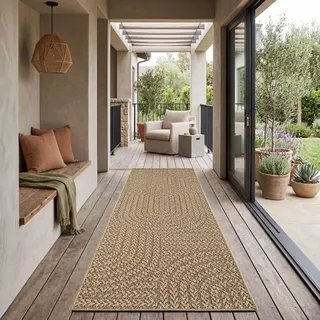 TT Home Outdoor Teppich Wetterfest Garten Schlafzimmer Flur Regenbogen Muster Boho Design Unifarben Sisal Look Moderner Style Größe 80x150 cm - Beige