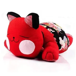 lachineuse – Kopfkissen – Japanische Kawaii-Katze – Farbe Rot – Japanisches Deko-Objekt aus Stoff – Original-Stil – 30 x 18 x 14 cm – Geschenkidee zum Geburtstag, zu Weihnachten