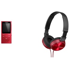 Sony NW-E394L 8GB Walkman Musik-Player mit 4,5cm Display Drag & Drop, ClearAudio+, PCM, AAC, WMA und MP3 (rot) & MDR-ZX310 Kopfhörer, faltbar, Metallic-Rot