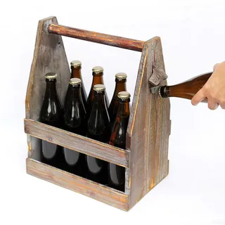 DanDiBo Bierträger aus Holz 38 cm mit Flaschenöffner 5087 , Braun , 30x38x20 cm , Küchenzubehör, Küchenhelfer, Küchenutensilien