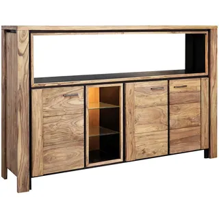 Livetastic Sideboard , Anthrazit, Sheeshamfarben , Metall , Sheesham , massiv,vollmassiv , 4 Fächer , G , 180x120x40 cm , Beleuchtung , Holzmöbel, Kommoden Holz, Sideboards Holz