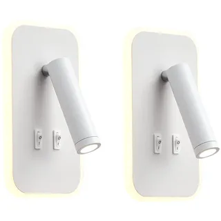 uksunvi LED-Wandleuchte, Nachttisch-Lesewandleuchte, 12W LED Wand-Leselampen, verstellbarer Strahler (3W +9W 3000K Warmes Licht) schwarz (weißes Rechteck 2PCS)