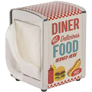 Serviettenspender Serviettenhalter mit Diner Retro-Design, ca. 14 x 10 cm, inkl. 60 Servietten (Delicious Food)