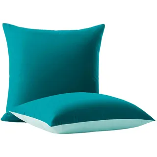 wometo 2er Set Kissenbezug 80x80 Oeko-TEX türkis & hellblau Wende-Design | Doppelpack Kissenhülle farblich perfekt abgestimmt I klassischer Hotelverschluss I 2-farbige Optik