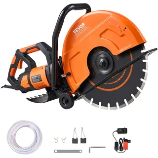 Vevor Elektrische Betonsäge, 406 mm, Hochleistungs-Kreissäge 2800 W, Schnitttiefe 152 mm, Nass-/Trocken-Scheibensäge mit Wasserrohr, Wasserpumpe, Sägeblatt, für Stein und Ziegel