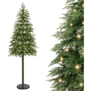 Yorbay 180 cm Künstlicher Weihnachtsbaum mit Beleuchtung Naturgetreuer PE Schmaler LED Christbaum mit Scheibenbasis für Heim Geschäft Weihnachtsdeko