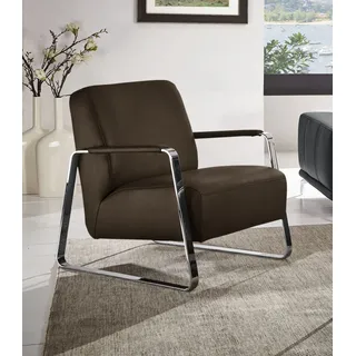 W.Schillig Cocktailsessel quadroo Leder 65 x 82 x 82 cm Braun mit Kissen