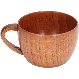 BuyWeek Holzbecher, 200 ml Teetasse Großbauch Weinbecher Kaffeebecher Wasserbecher Klassischer Holztasse mit Griff