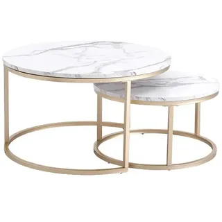 Couchtisch, platzsparendes Design, elegante Ästhetik, 80cm und 60cm - Gold, Weiß