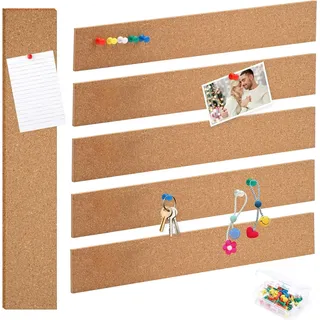 6 Stück Korkstreifen - 30 cm x 5 cm - inklusive 50 Pins - selbstklebend - für Notizen, Fotos und Schmuck