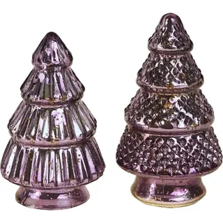 2er Set Weihnachten Glas Deko Tannen Baum Lila H = 14cm Xmas Advent Weihnachts