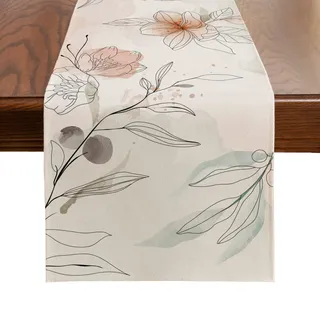 ARBINSON Tischläufer mit Aquarell-Blumenmuster, 33 x 183 cm, Kunstblumen, Sommer, saisonaler Urlaub, Küche, Esszimmer, Couchtisch, Dekoration für Zuhause, Innen- und Außenbereich, Party-Dekor