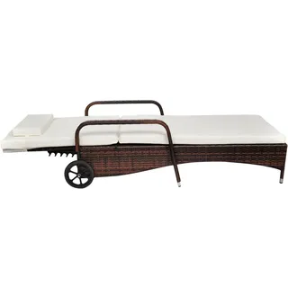vidaXL Sonnenliege mit Polster & Rollen Poly Rattan Braun - Braun