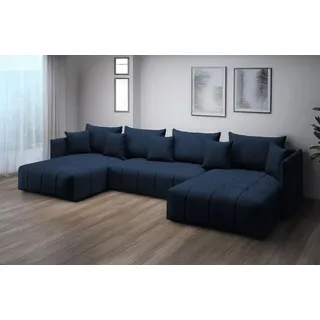 furmeb patryk hojka FURMEB24 ASPEN U Ecksofa mit Schlaffunktion Bettzeugablage 346x188cm, U Form,, navy blue - Blau
