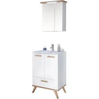 Saphir Badmöbel-Set »Quickset 2-teilig, Mineralmarmor-Waschtisch und LED-Spiegelschrank« 2 Stk. tlg., weiß