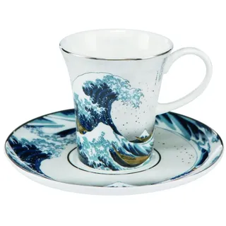 Goebel Hokusai Espressotasse mit Untertasse aus Fine Bone China Die Welle II, Maße: 12cm x 12cm x 7,5cm, 67-011-72-1