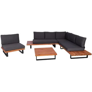 Mendler Garten-Garnitur mit Sessel HWC-H54, Lounge-Set Sofa, Spun Poly Akazie Holz FSC® Aluminium ~ braun, Polster dunkelgrau